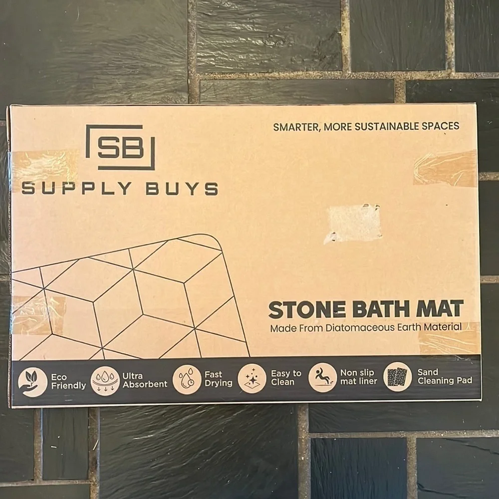 Brand New Stone Bath Mat Diatomaceous Earth Modern Sustainable Non-Slip Gray